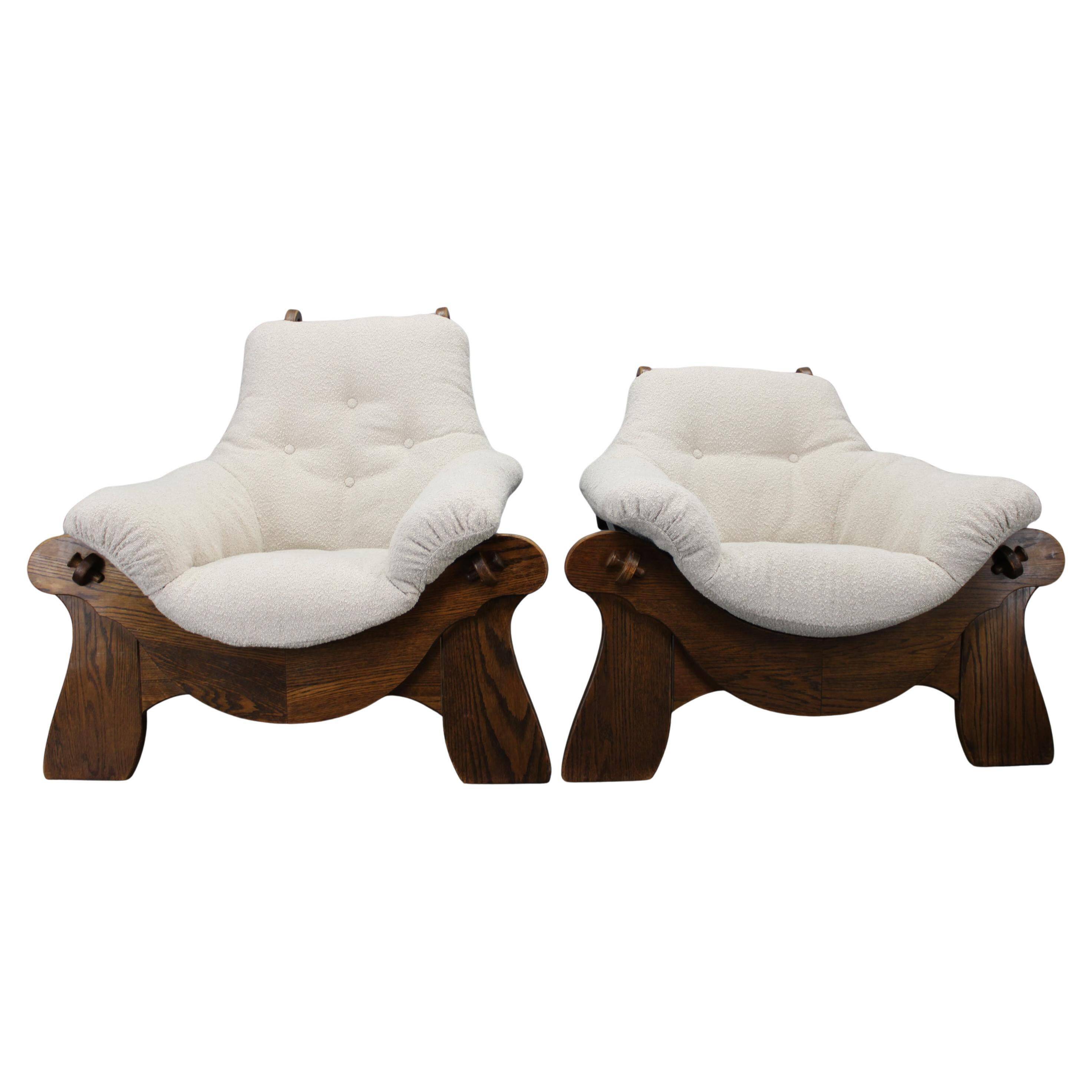 Pair of Brutalist oak armchairs, Czechoslovakia, 1970s