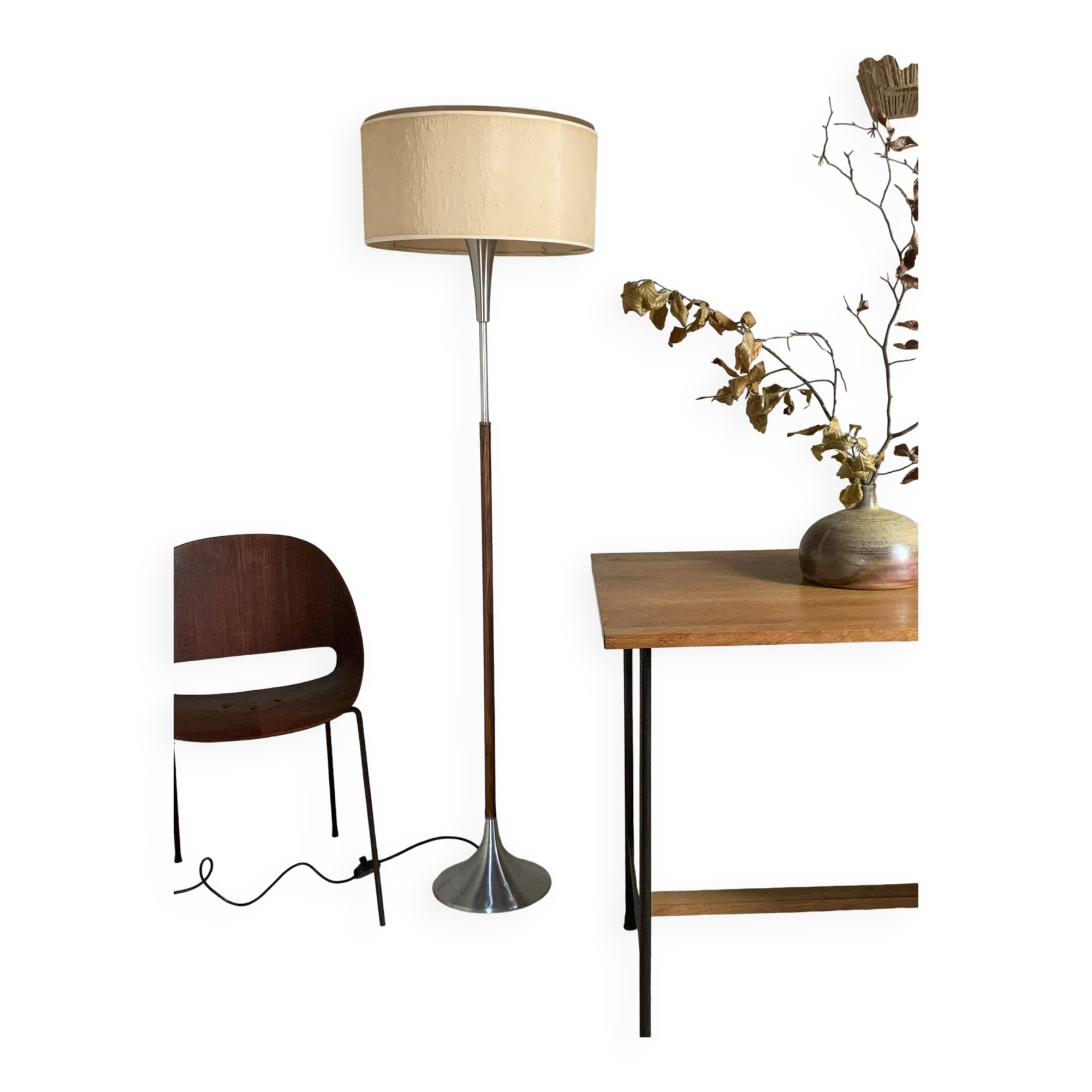 Lampadaire scandinave palissandre pied tulipe vintage
