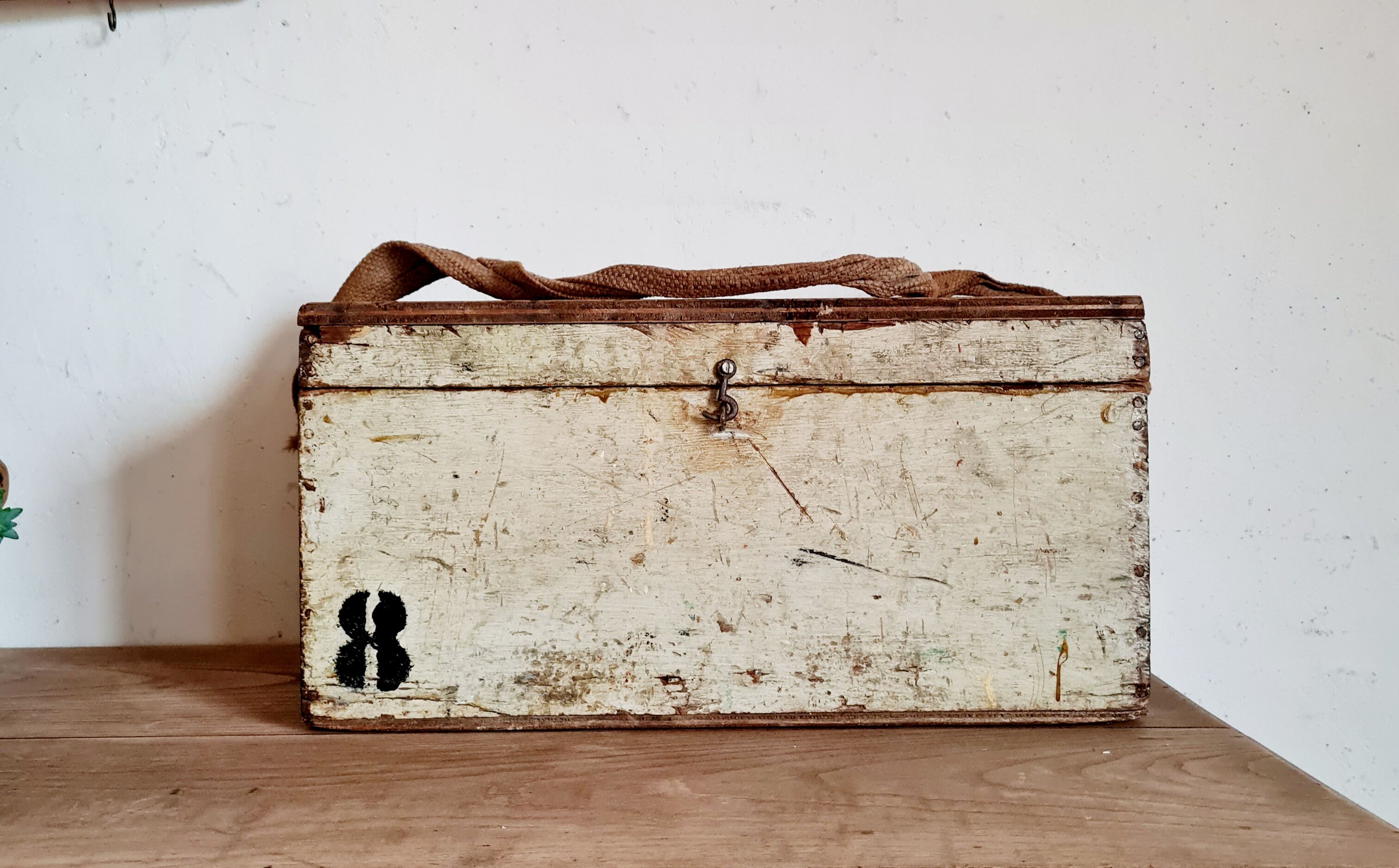 White patinated antique wooden chest