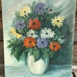 Oil bouquet table signed JM. Salve 1985