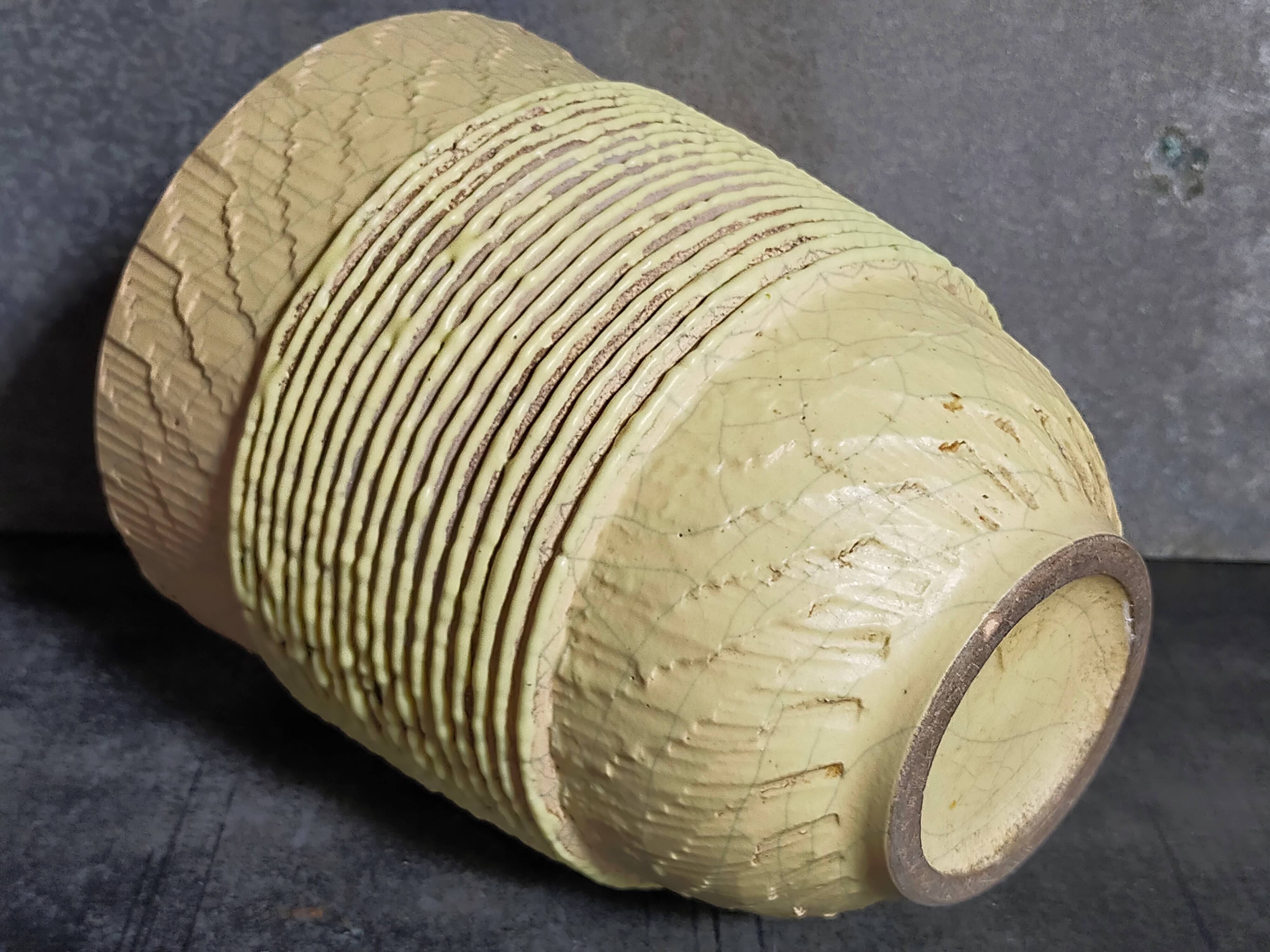 French Art-Deco ceramic vase cracked vanilla