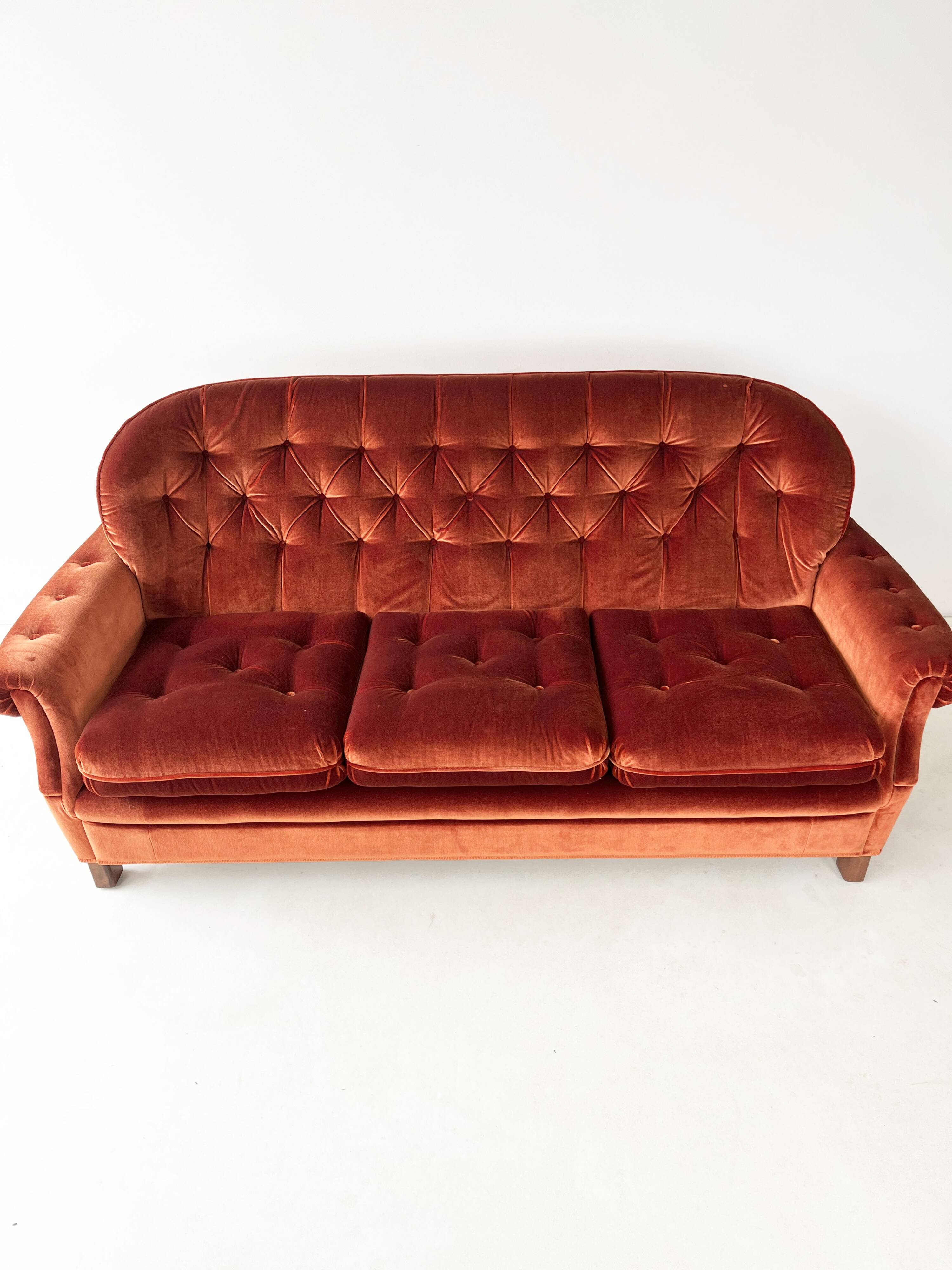 Rust Orange Velvet Couch