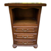 Side table with 3 drawers in solid wood, tall bedside table.