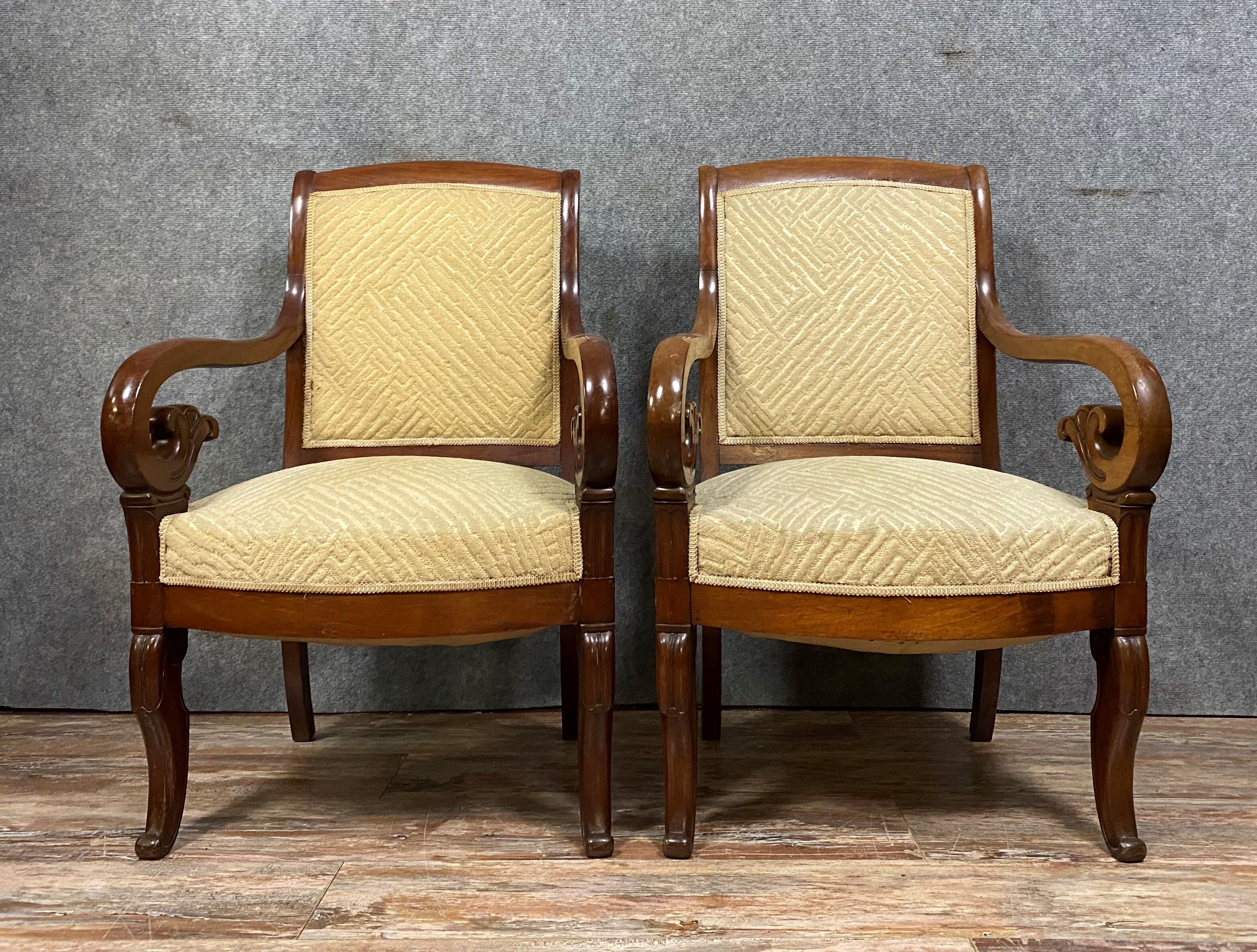 Pair of Empire period mahogany armchairs around 1810-1820