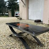 Coffee table in wrought iron and earthenware tiles by Ferlor