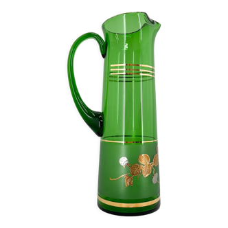 Vintage glass jug with golden decor, czechoslovakia