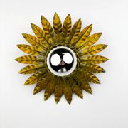 Spanish sunburst flush mount light fixture in gilt iron, circa 1960s
