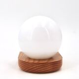 Wall light in pine wood with opaque white glass globe, 1980s