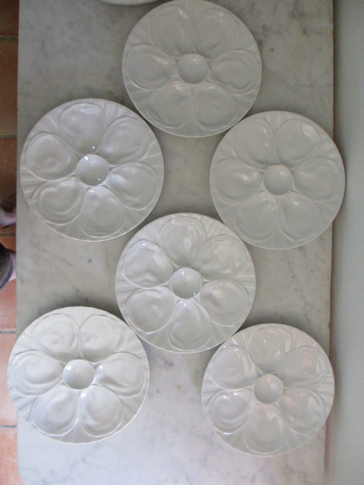 6 white porcelain oyster plates from the pillivuyt manufacture