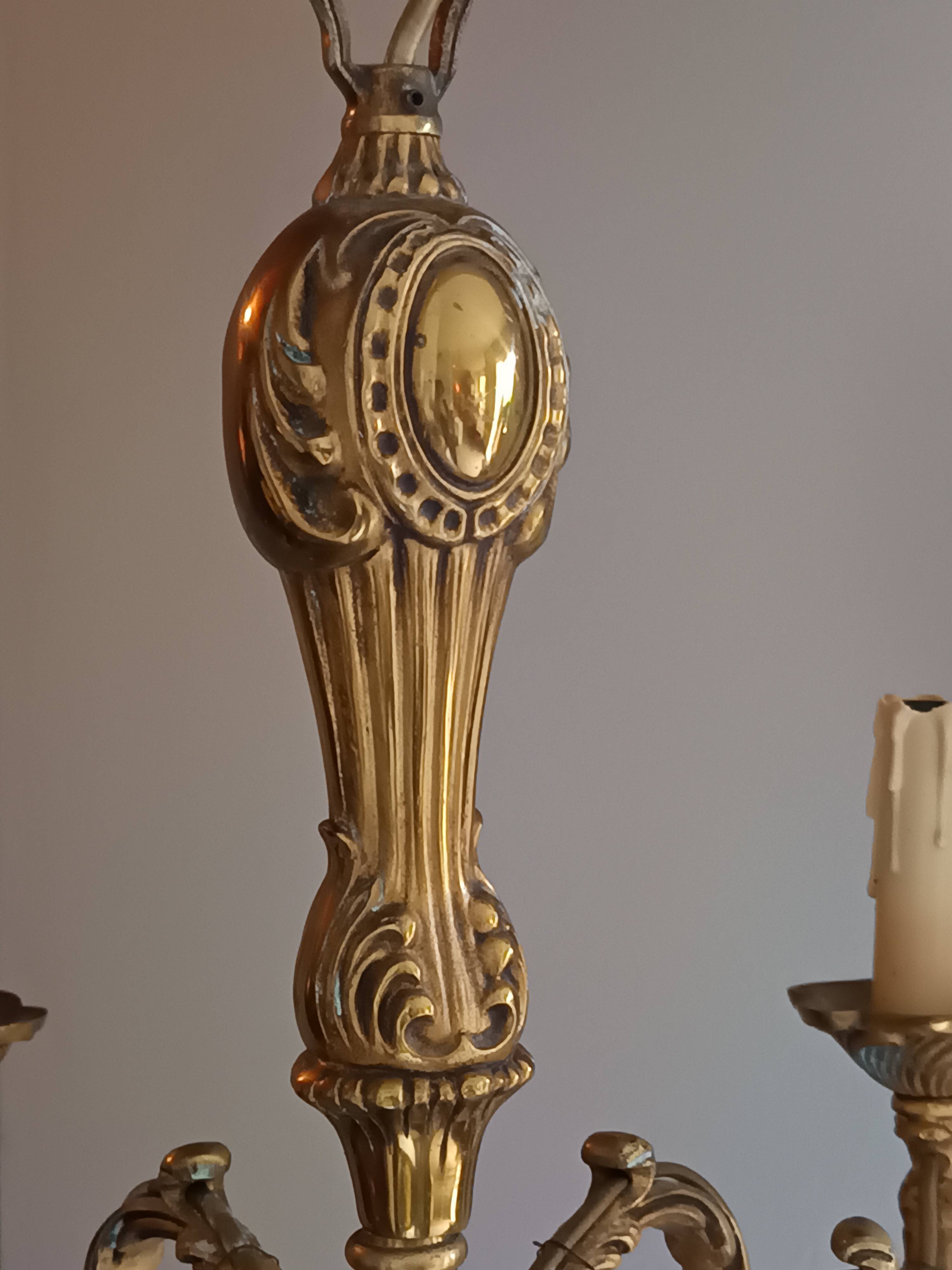 Lustre Louis XV en bronze doré – 6 feux – électricité refaite
