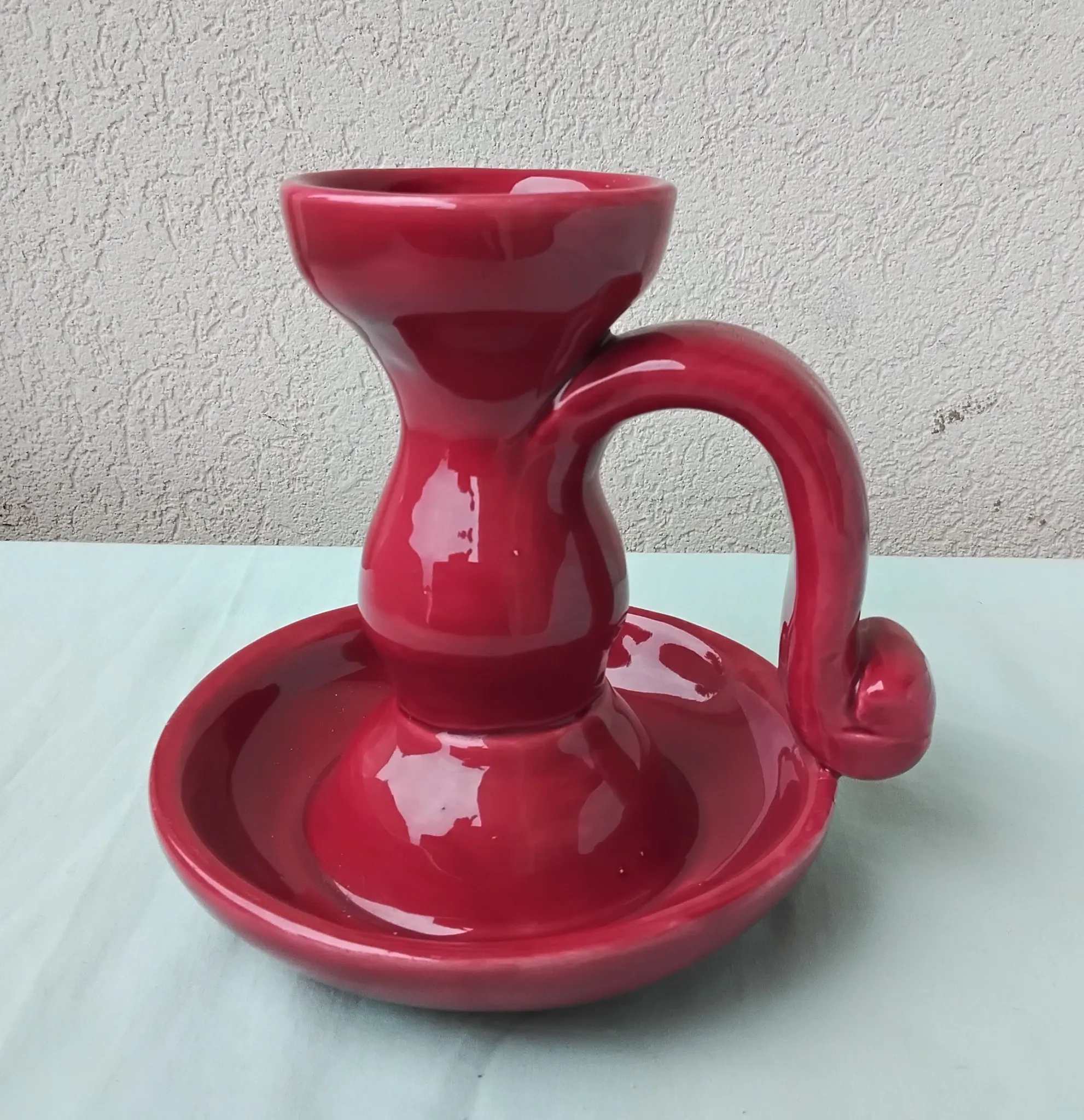 Burgundy ceramic candlestick