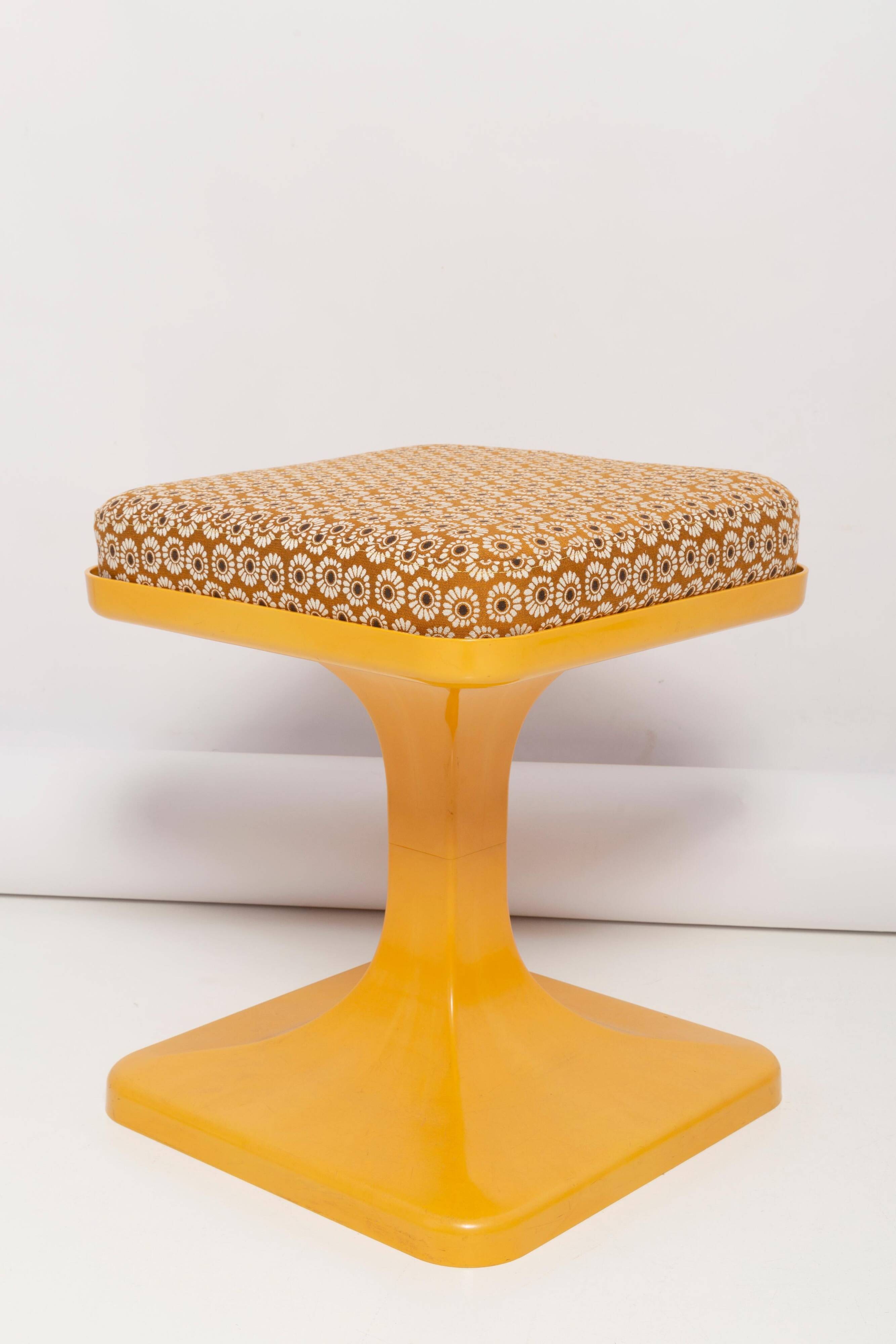 Mid-century mustard yellow floral stool, Poland, 1970s