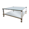 Table basse carrée plexiglas, laiton et verre Pierre Vandel