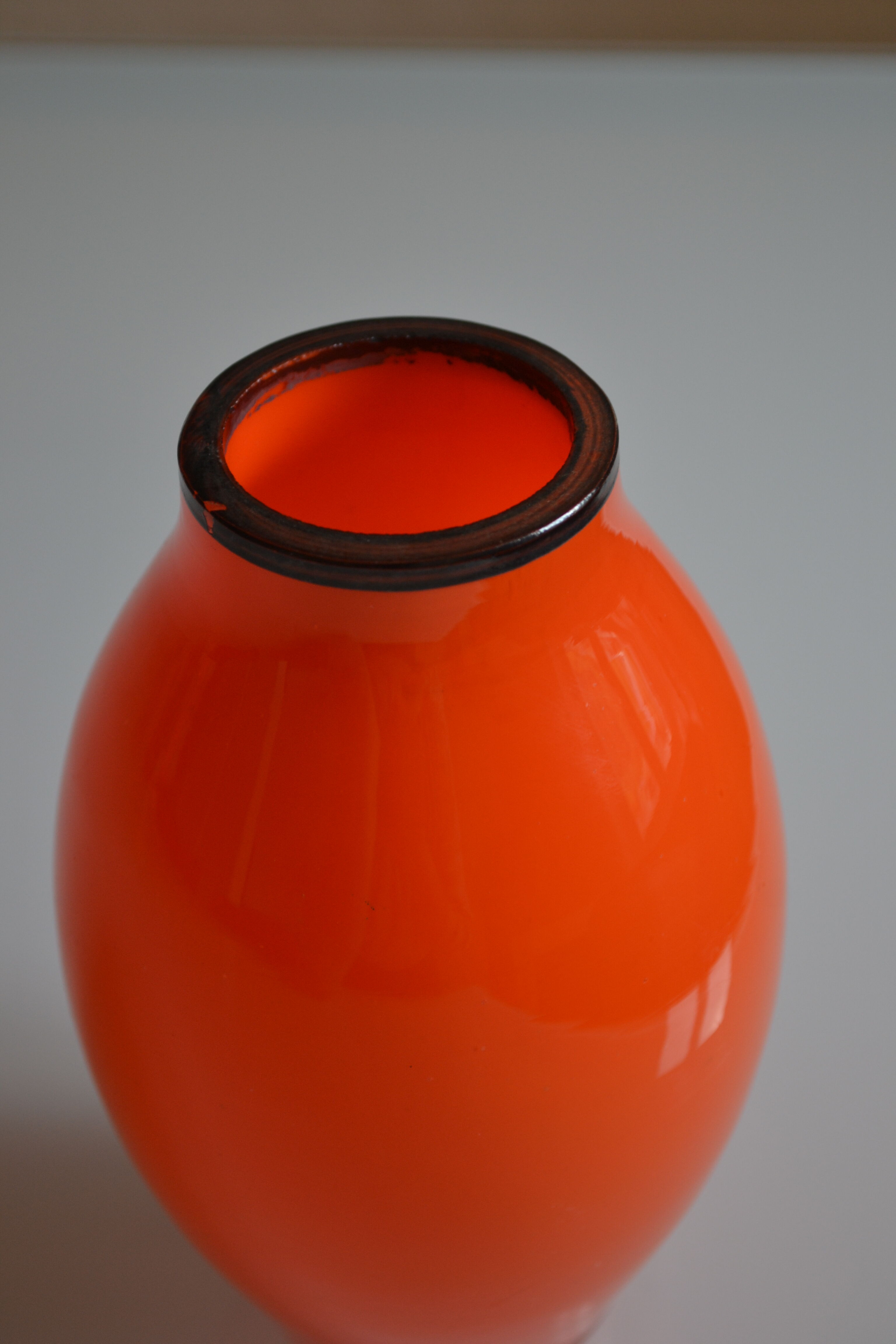 Vase vintage glass orange mouth blow murano italy