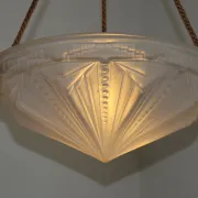 French Vintage Art Deco White Glass Abstract Platformier Ceiling LIght
