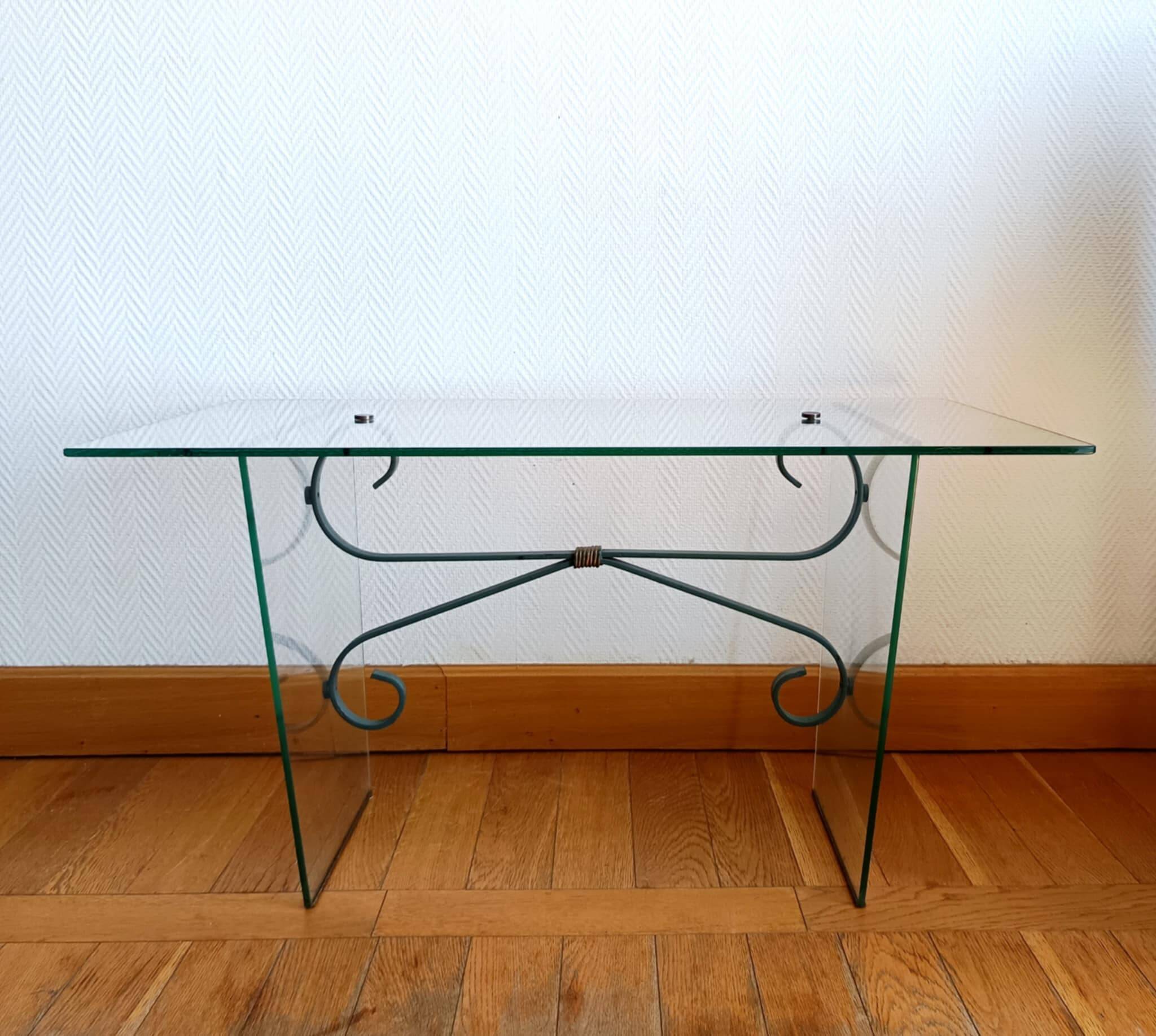 Glass and wrought iron coffee table, Italy 1960