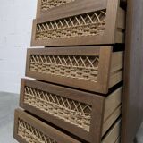 Oak and rattan compass leg chiffonier from the 50s-60s