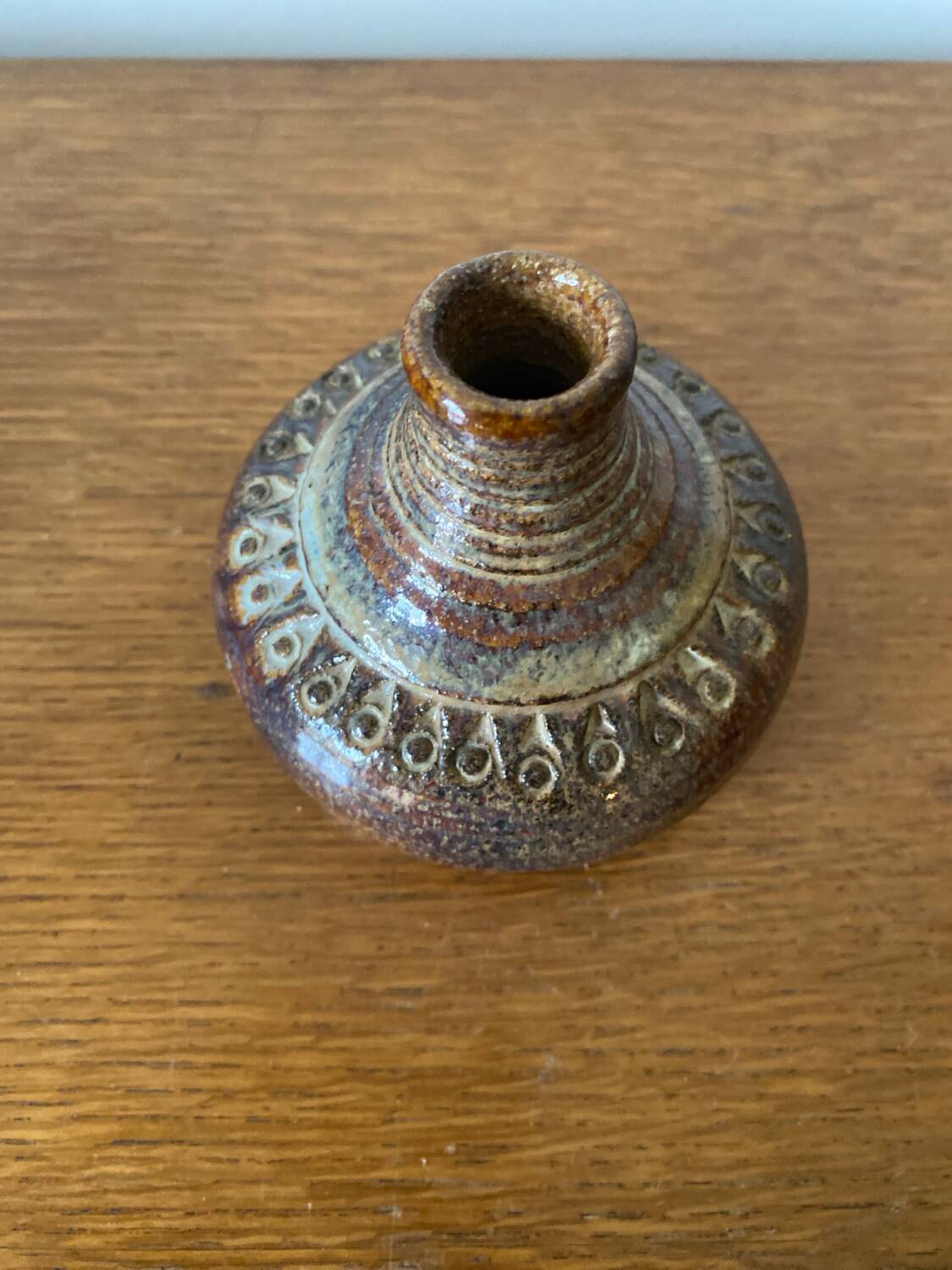 Old Lamp Base Vintage Brown Glazed Stoneware Soliflore #D437