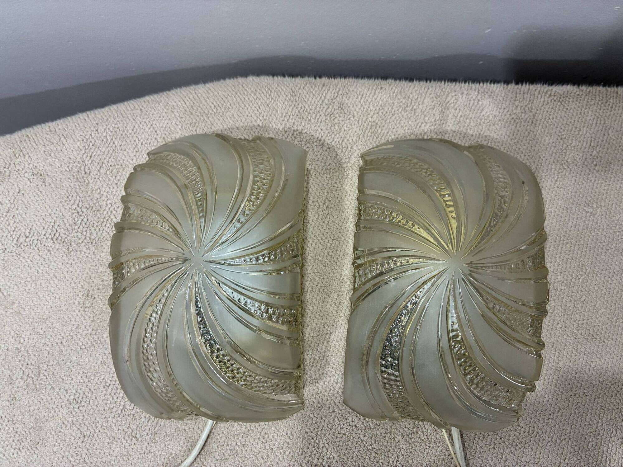 Pair of textured cut glass wall lights, 1970s
