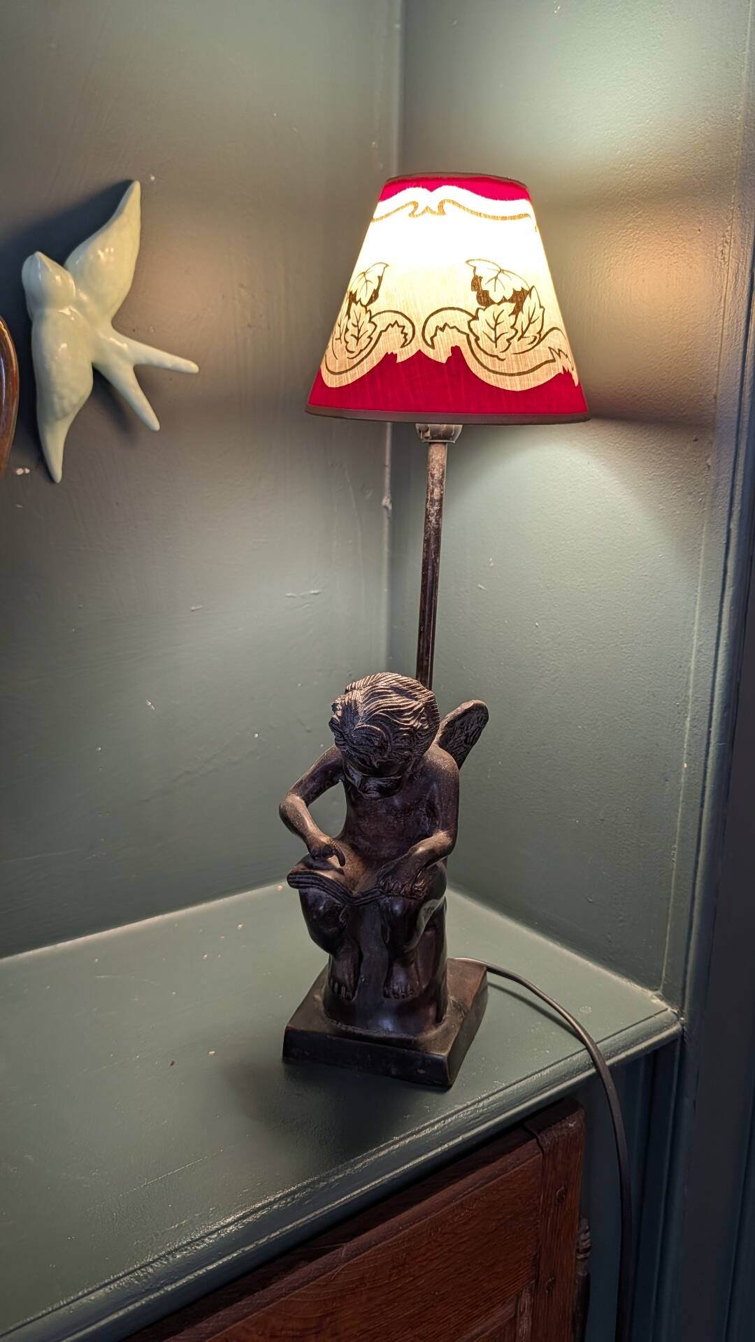 Red and gold conical lampshade