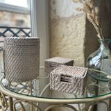 Rattan ice bucket with pliers and coasters