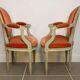 Pair of Louis XVI style medallion armchairs in orange velvet - circa 1950