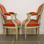 Pair of Louis XVI style medallion armchairs in orange velvet - circa 1950
