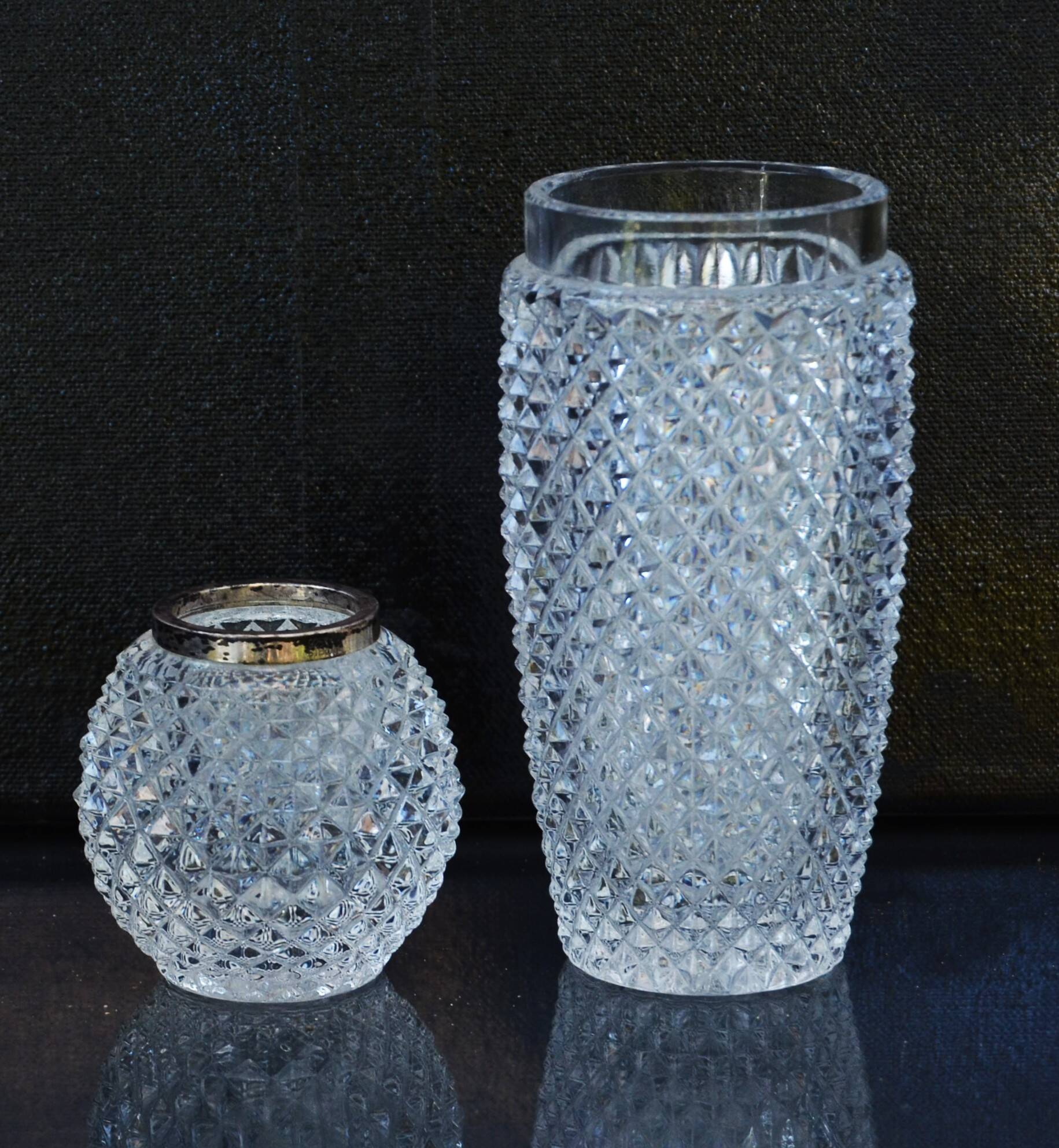 Old Crystal vase sterling silver 925 mount Emil Hermann A Vase and Toothpick Holder