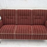 1960s, Danish 3-seater sofa, red furniture wool, beech wood.