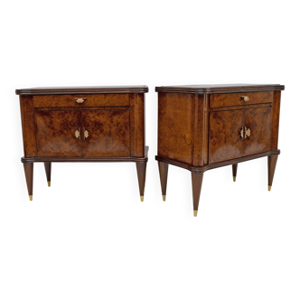 Paire de tables de chevet italiennes en noyer et racine de thuya, années 1950