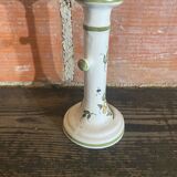 Antique Moustiers Candlestick, White Ceramic, Vintage Painted Decor #C875