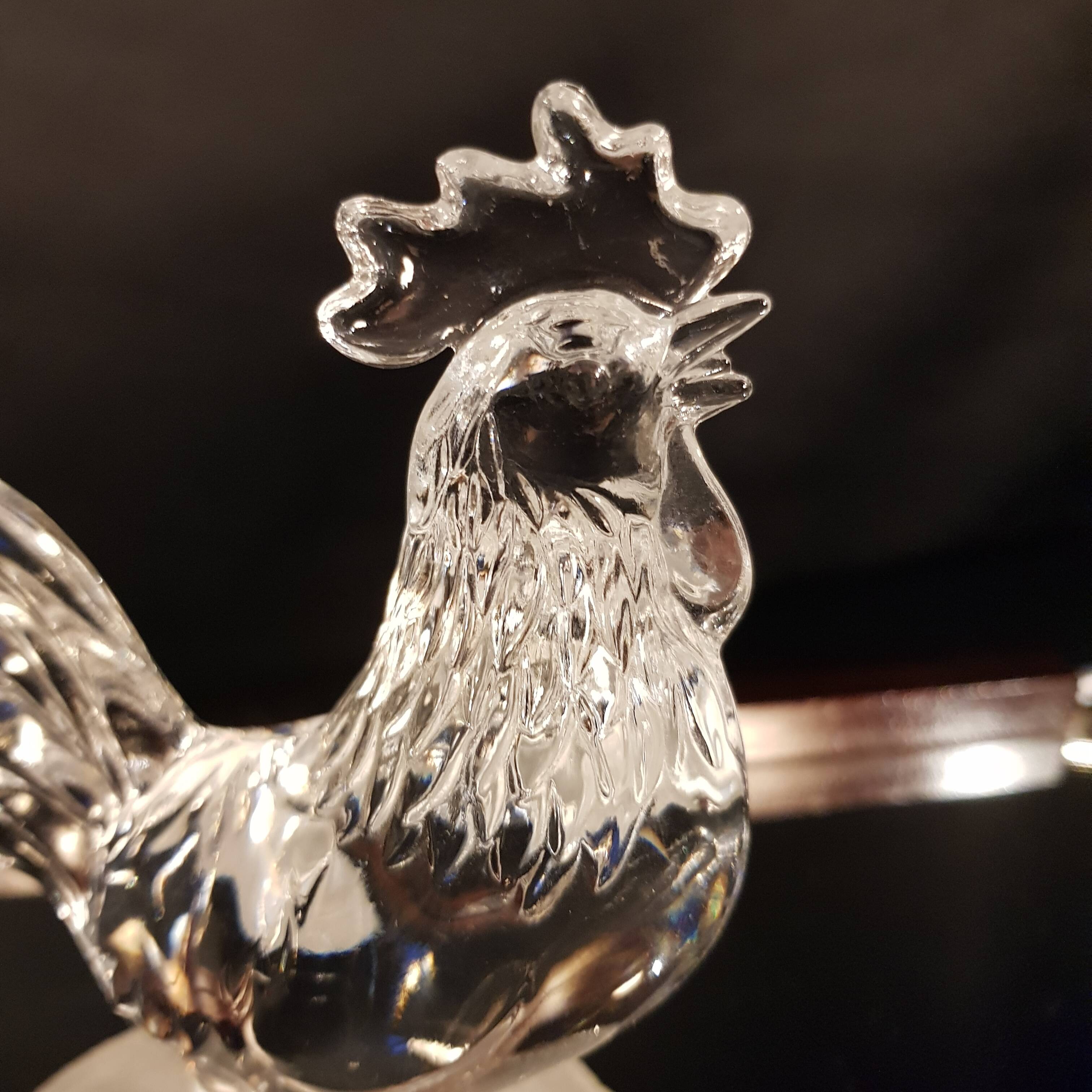 Glass rooster paperweight