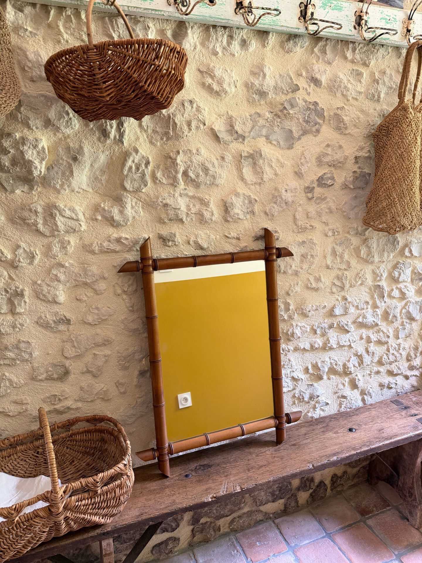Large vintage bamboo mirror