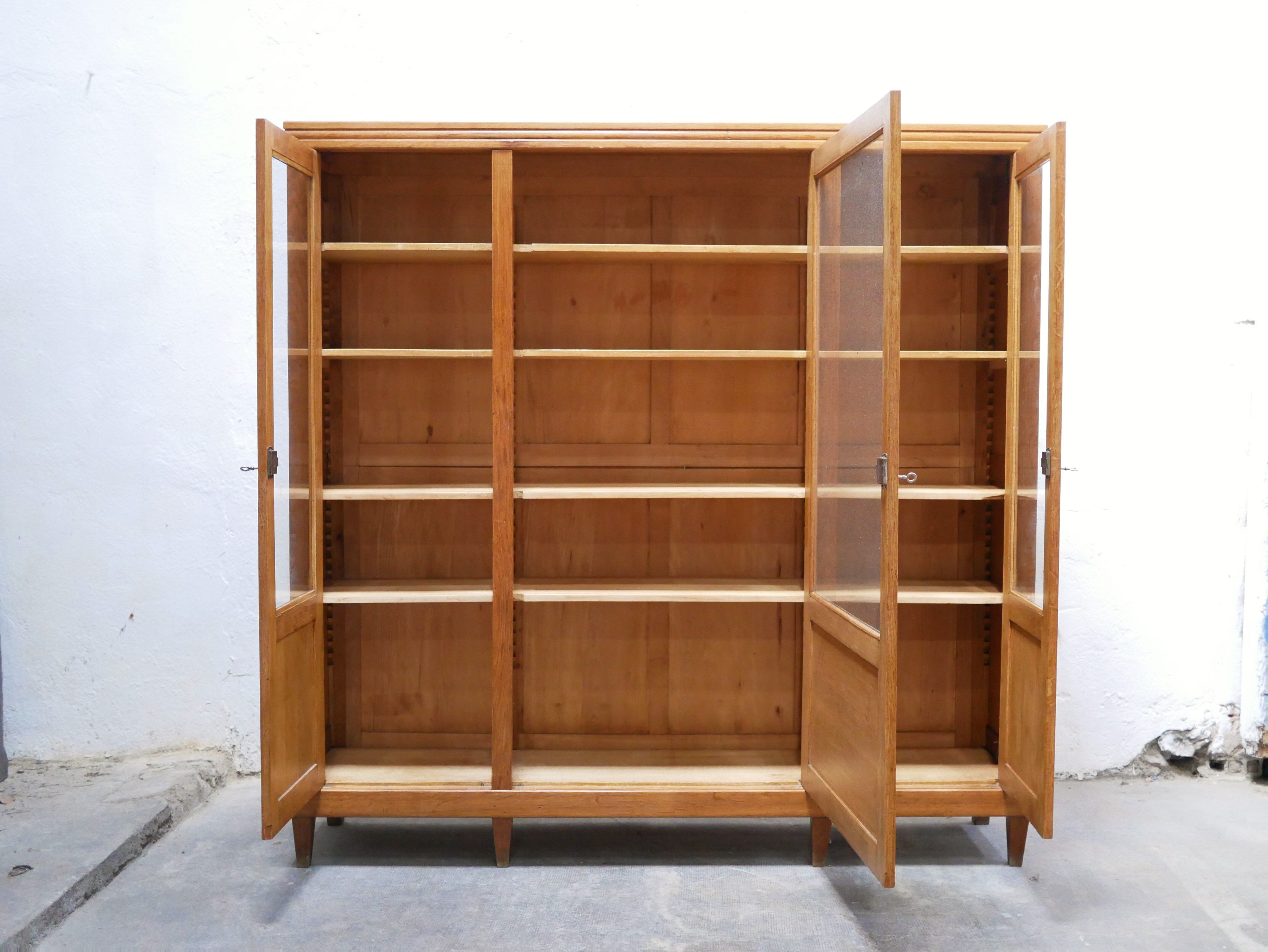Vintage wooden glass bookcase cabinet