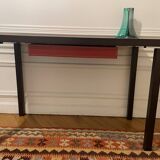 Wenge console desk / red leather top and drawer