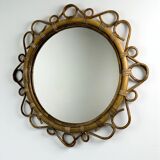 Spanish rattan bamboo oval mirror, 1960s