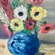 Painting still life bouquet flowers framed 50s