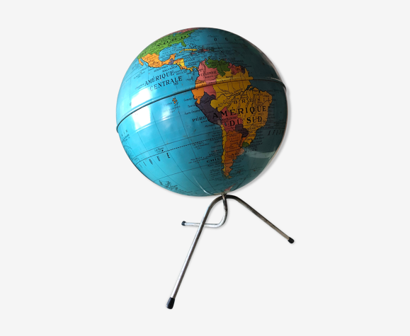 Globe terrestre vintage en tôle peinte signé Taride vers 1960