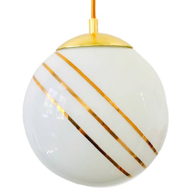 Vintage hollywood regency ball lamp in milk glass gold