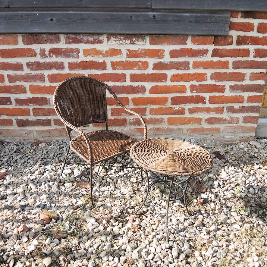 Antique Rattan Children's Armchair & Table