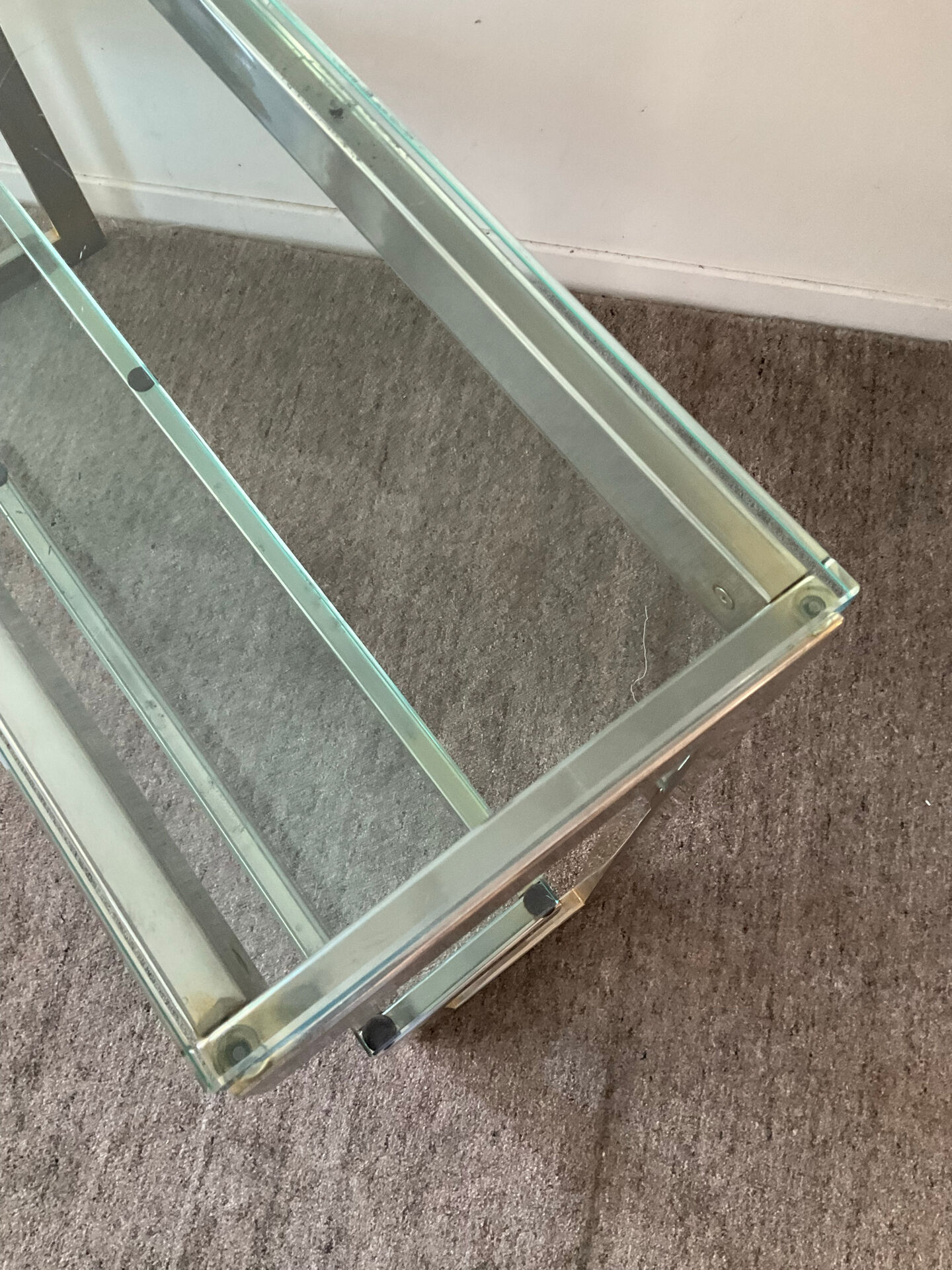 Console "G" by Belgochrom in brass and glass from the 1970s.