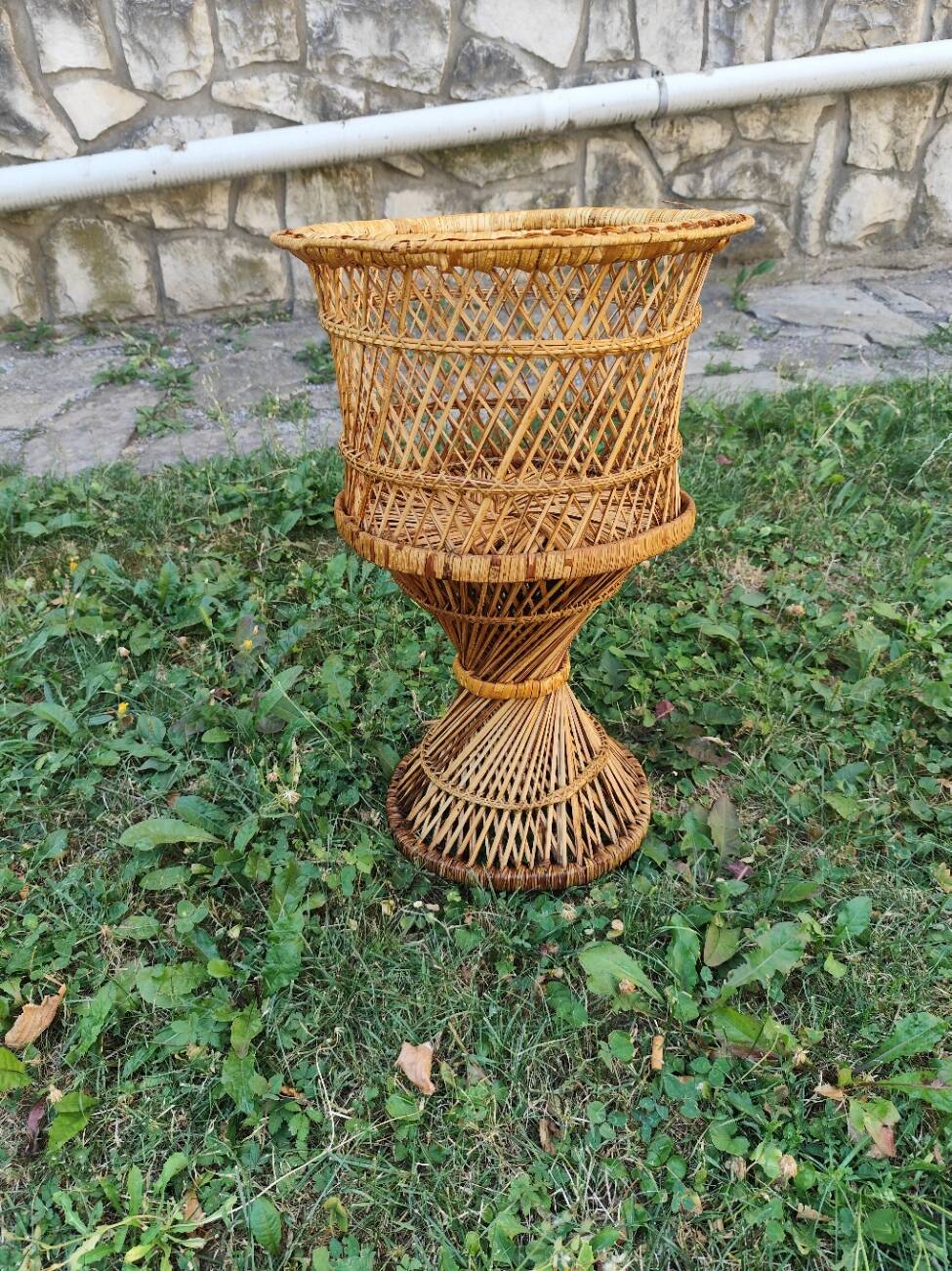 Porte plante rotin vintage