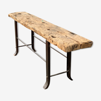 Console desserte "primitive" tray in oak steel frame