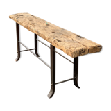 Console desserte "primitive" tray in oak steel frame
