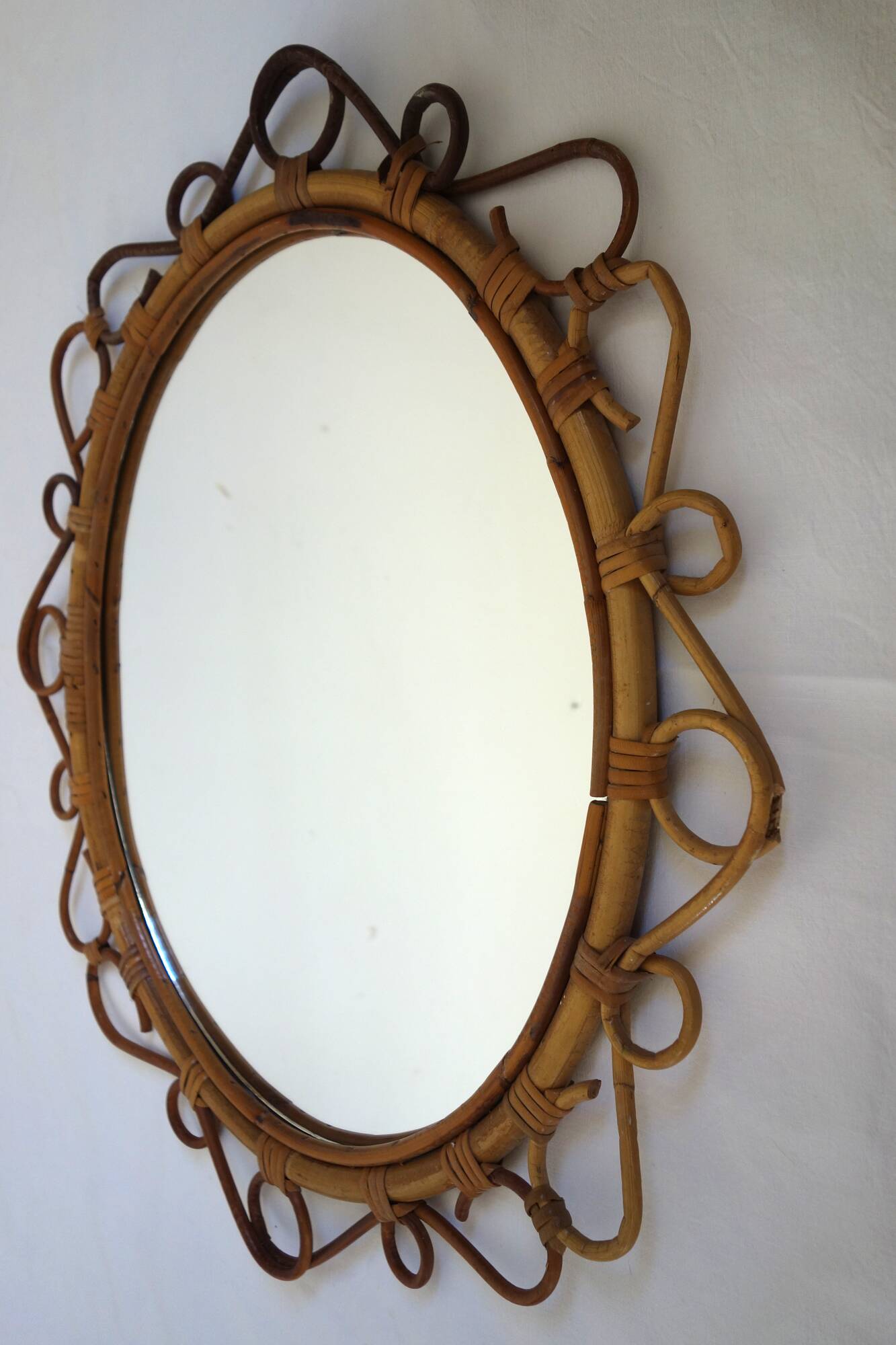 Rare oval bamboo mirror circa 1960