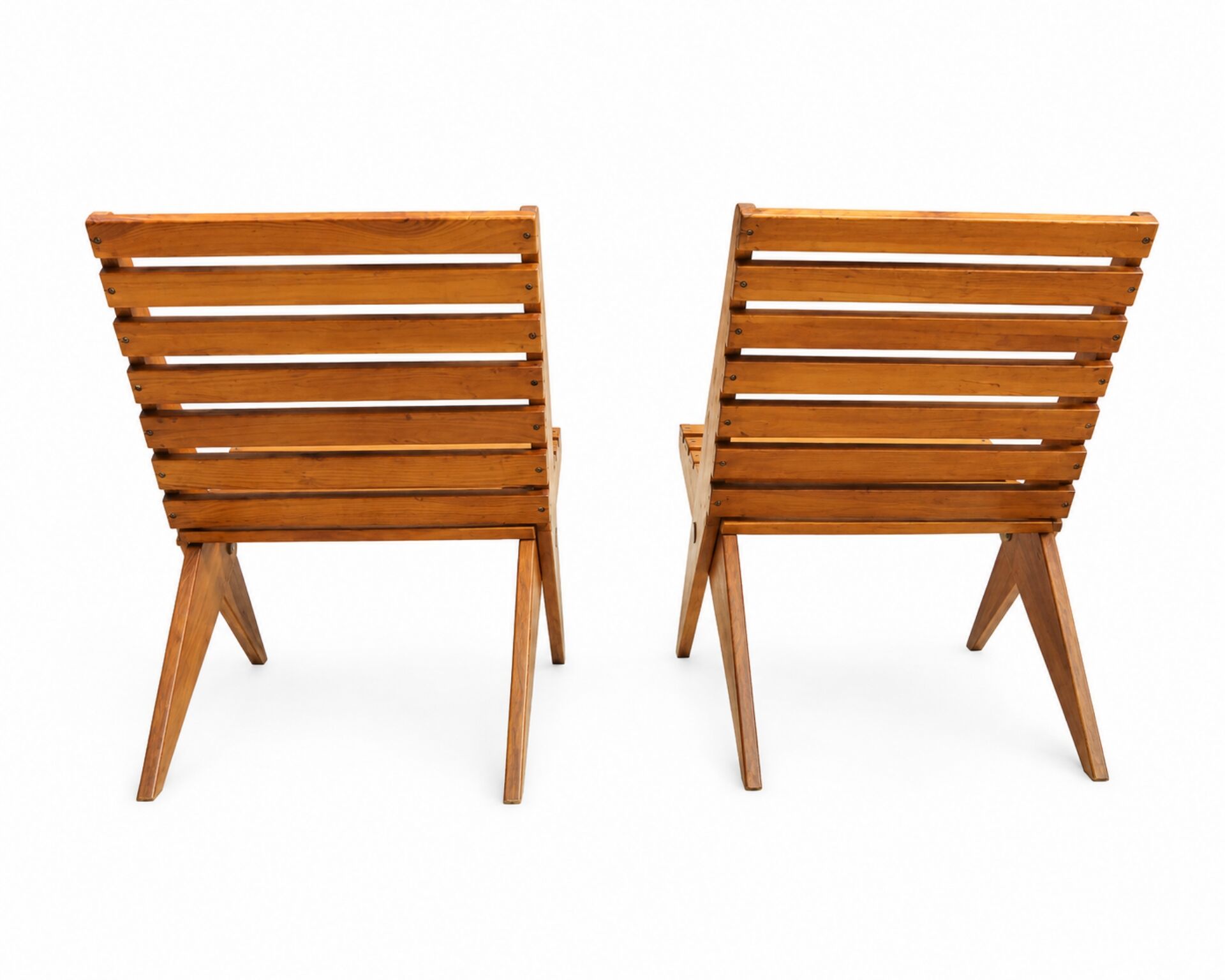 Set of 2 folding garden scissors chairs, in vintage design wood.