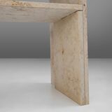 Minimalistic designed French console with shelve in travertine, 1980