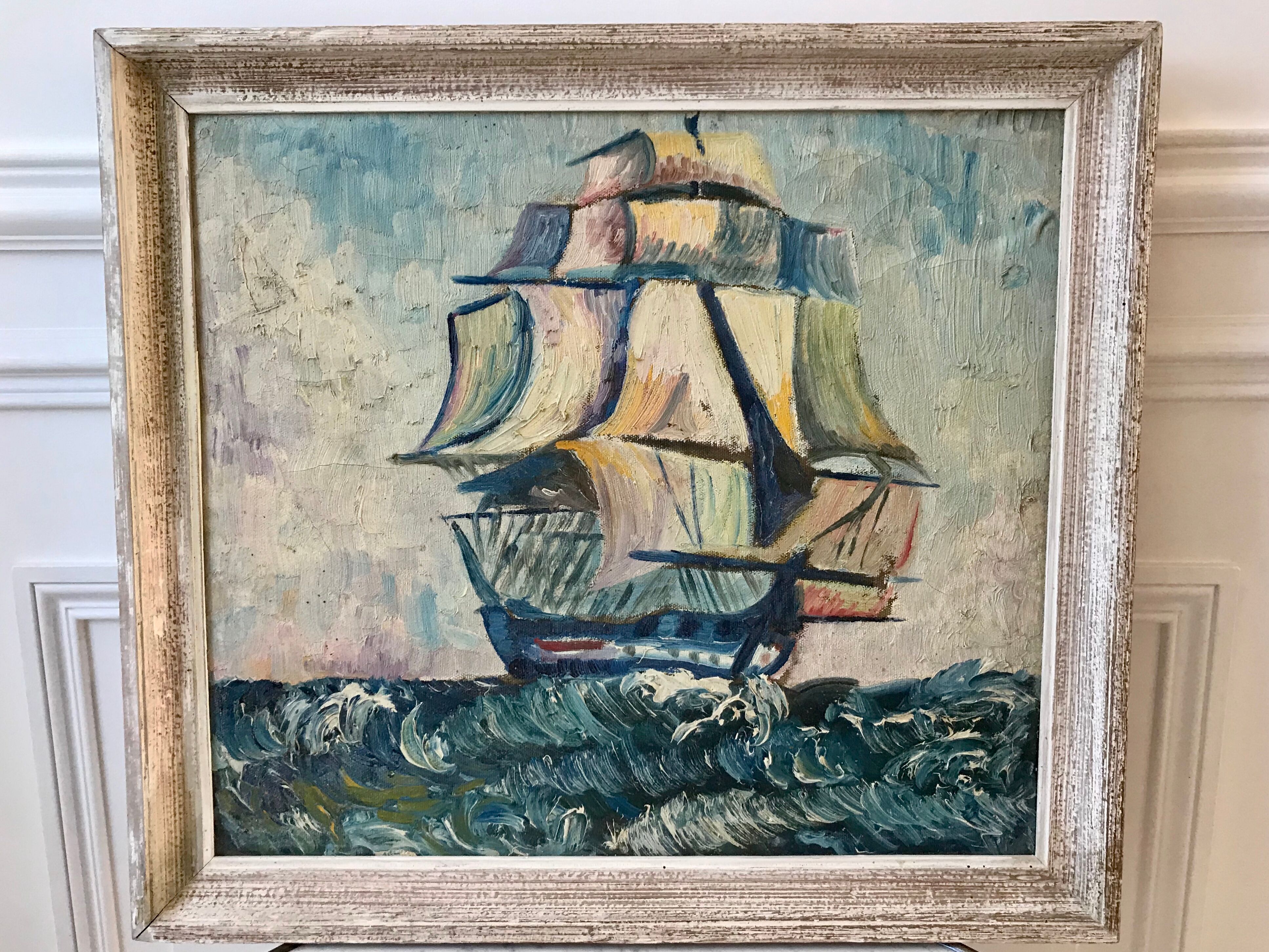Marine painting oil on canvas old sailboat boat