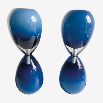 Set de 2 lampes de table en verre bleu Murano