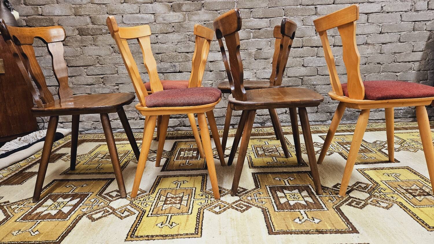 Set of 6 mismatched Baumann style bistro chairs from the 1970s